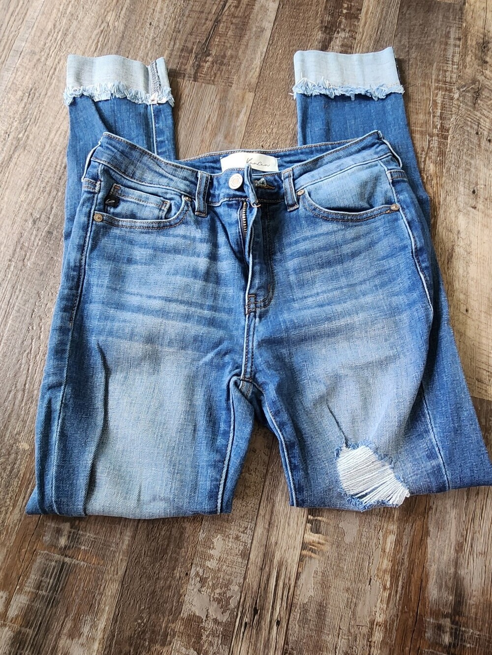 KanCan Light Blue Skinny Jeans with Distressed Knee